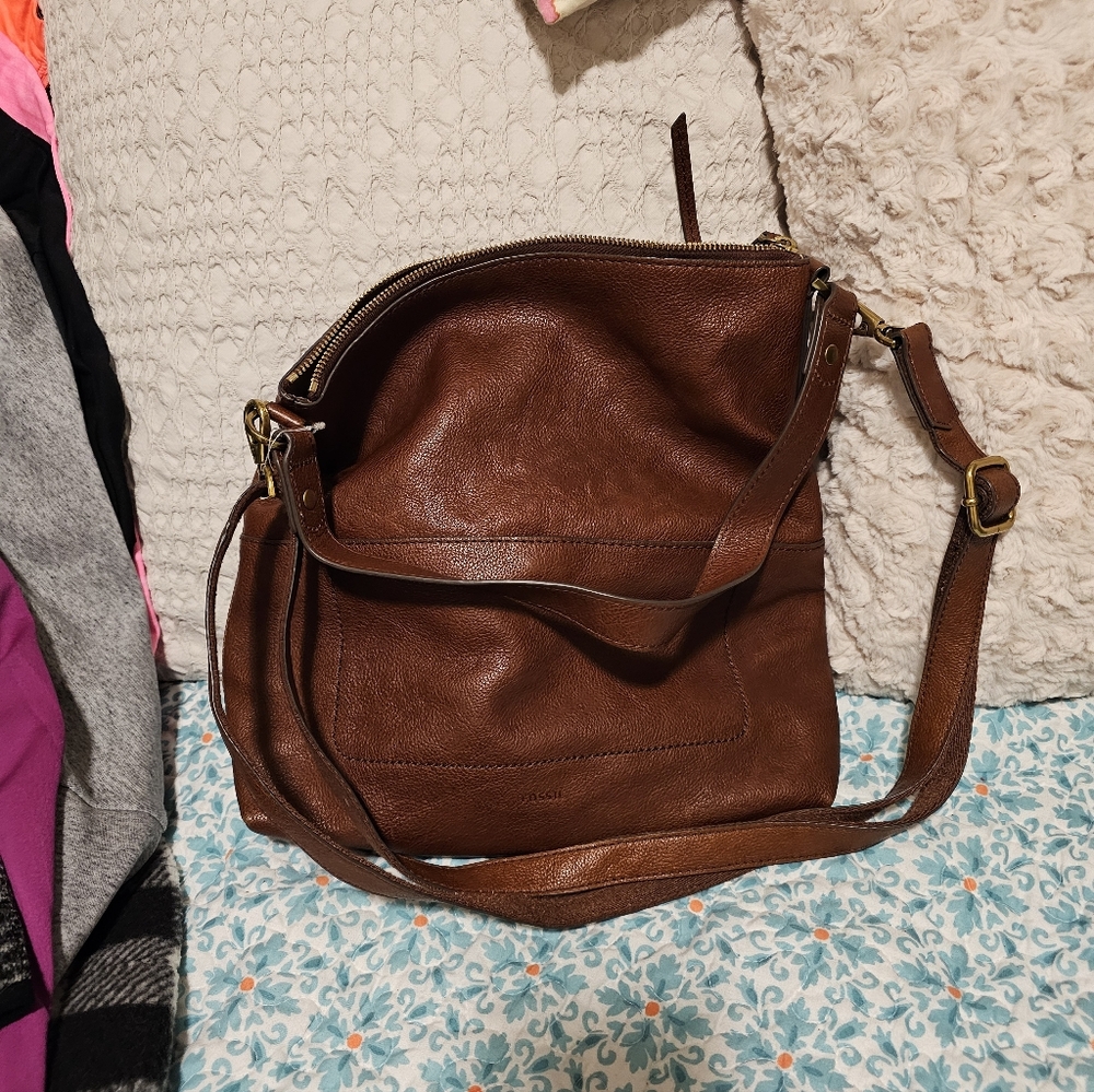 Fossil Brown Leather Shoulder Bag 13x13x3